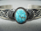 Superb Vintage Native American Navajo Carico Lake Turquoise Sterling Silver Bracelet-Nativo Arts