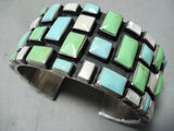 Heavy Huge Vintage Native American Navajo Turquoise Gaspeite Sterling Silver Bracelet-Nativo Arts