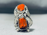 Impressive Native American Navajo Coral Sterling Silver Ring Signed-Nativo Arts