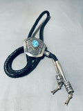 Authentic Thomas Singer Vintage Native American Navajo Turquoise Sterling Silver Bolo Tie-Nativo Arts