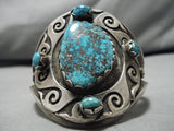 Opulent Vintage Native American Navajo Hopi Native American Navajo Turquoise Geomtric Sterling Silver Bracelet-Nativo Arts
