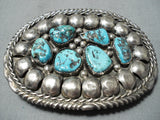 Tremendous Vintage Native American Navajo Old Kingman Turquoise Sterling Silver Buckle Old-Nativo Arts