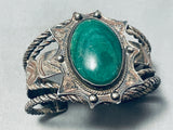 Early Heavy Vintage Native American Navajo Green Turquoise Sterling Silver Bracelet-Nativo Arts