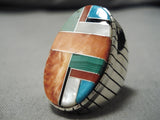 Huge Inlay Native American Navajo Turquoise Sterling Silver Men's Ring- Heavy!-Nativo Arts