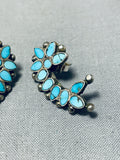 Native American Very Rare Vintage Zuni Dishta Turquoise Sterling Silver Unique Earrings-Nativo Arts