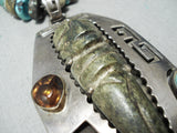 Native American Huge Heavy Vintage Sterling Silver Turquoise Necklace Old-Nativo Arts