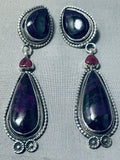 Hemerson Brown Native American Navajo Signed Sugulite Sterling Silver Earrings-Nativo Arts