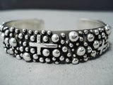 Cross Handmade Detailed Navajo Sterling Silver Bracelet Native American-Nativo Arts