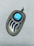 Amazing Vintage Native American Navajo Kingman Turquoise Sterling Silver Bear Print Pendant-Nativo Arts