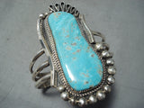 Ray Nez Native American Navajo Huge Kingman Turquoise Sterling Silver Bracelet-Nativo Arts