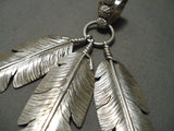Native American Stunning Detailed Hand Carved Feathers Sterling Silver Neative American Pendant-Nativo Arts