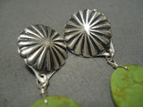 Incredible Vintage Native American Navajo Dangling Repoussed Convex Gaspeite Earrings-Nativo Arts