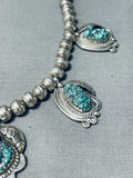 Eye-catching Detail Vintage Native American Navajo Turquoise Sterling Silver Leaf Necklace-Nativo Arts