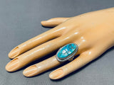 Fantastic Vintage Native American Navajo Pilot Mountain Turquoise Sterling Silver Ring-Nativo Arts