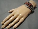 Important Native American Navajo Jeanette Dale Squared Coral Sterling Silver Bracelet-Nativo Arts