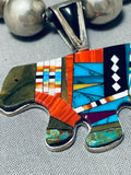 Native American Intricate Southwest Vintage Turquoise Bear Sterling Silver Necklace-Nativo Arts
