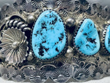 Signed Fabulous Vintage Native American Navajo Morenci Turquoise Sterling Silver Bracelet-Nativo Arts