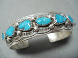 Signed Benally Vintage Native American Navajo Kingman Turquoise Sterling Silver Bracelet-Nativo Arts