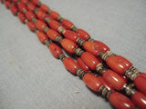 Important Roe Yazzie Coral Sterling Silver Heishi Necklace Native American-Nativo Arts