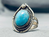 Amazing Vintage Native American Navajo Easter Blue Turquoise Sterling Silver Ring-Nativo Arts