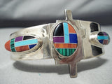 Incredible Vintage Native American Navajo Turquoise Inlay Sterling Silver Bracelet-Nativo Arts