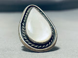 Gorgeous Vintage Native American Navajo Mother Of Pearl Sterling Silver Ring-Nativo Arts