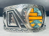 One Of The Best Modernistic Native American Navajo Turquoise Inlay Sterling Silver Bracelet-Nativo Arts