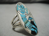Striking Vintage Zuni Native American Sky Blue Turquoise Sterling Silver Ring-Nativo Arts