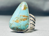 Enormous San Felipe Signed 8 Turquoise Sterling Silver Huge Ring-Nativo Arts