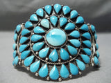 Ocean Blue Turquoise Vintage Native American Navajo Sterling Silver Bracelet Cuff Old-Nativo Arts