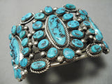 One Best Vintage Native American Navajo Turquoise Cluster Sterling Silver Bracelet Old-Nativo Arts