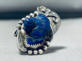 One Of The Most Unique Vintage Native American Navajo Lapis Sterling Silver Leaf Ring Old-Nativo Arts