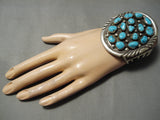 Huge 100 Gram Vintage Native American Navajo Teardrop Turquoise Sterling Silver Cluster Bracelet-Nativo Arts
