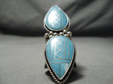 Native American Fabulous Towering Huge Navajo Intricate Inlay Turquoise Sterling Silver Ring-Nativo Arts
