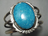 Important Vintage Native American Navajo Blue Carico Lake Turquoise Sterling Silver Bracelet Old-Nativo Arts