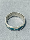 Detailed Vintage Native American Navajo Turquoise Sterling Silver Inlay Ring Old-Nativo Arts