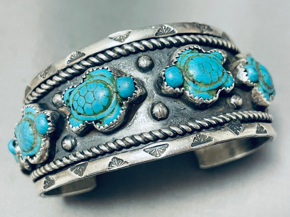 Turtle Turquoise Vintage Native American Navajo Sterling Silver Bracelet Cuff-Nativo Arts