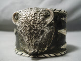 So Heavy Huge Native American Navajo Buffalo Sterling Silver Bracelet-Nativo Arts