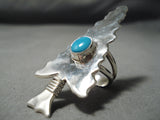Native American Huge Marie Thompson Arrowhead Turquoise Sterling Silver Ring-Nativo Arts