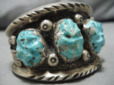 Museum Vintage Zuni Native American Navajo Carved Turquoise Heavy Sterling Silver Bracelet-Nativo Arts