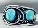 Rare Authentic Vintage Native American Navajo Blue Gem Turquoise Sterling Silver Bracelet-Nativo Arts