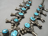 Authentic Vintage Native American Navajo Turquoise Sterling Silver Squash Blossom Necklace-Nativo Arts
