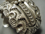 Deepest Stamp Vintage Native American Navajo Heavy Sterling Silver Turquoise Bracelet Old-Nativo Arts