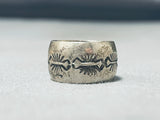 Dark Patina Vintage Native American Navajo Sterling Silver Ring Old-Nativo Arts