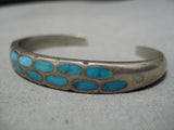 Incredible Vintage Native American Navajo Blue Gem Turquoise Sterling Silver Bracelet Old Inlay-Nativo Arts
