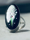 Native American Very Intricate Outer Space Inlay Cosmic Sterling Silver Opal Ring-Nativo Arts