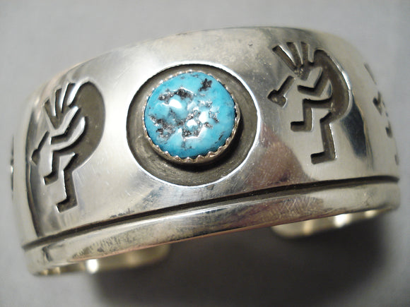 Dancing Kokopelli Vintage Native American Navajo Turquoise Sterling Silver Bracelet-Nativo Arts