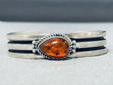 One Of A Kind Vintage Native American Navajo Ancient Tree Sap Sterling Silver Bracelet-Nativo Arts