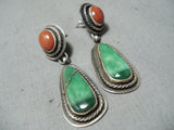 Tommy Jackson Vintage Native American Navajo Damale Turquoise Sterling Silver Earrings Old-Nativo Arts