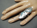 Native American Quint Quam Important Vintage Zuni Turquoise Bluejay Sterling Silver Ring-Nativo Arts